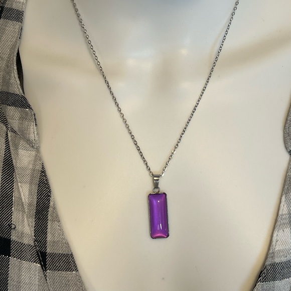 Classic Silver and Purple Glass Pendant Necklace - Stylish Casual Necklace - Picture 6 of 9
